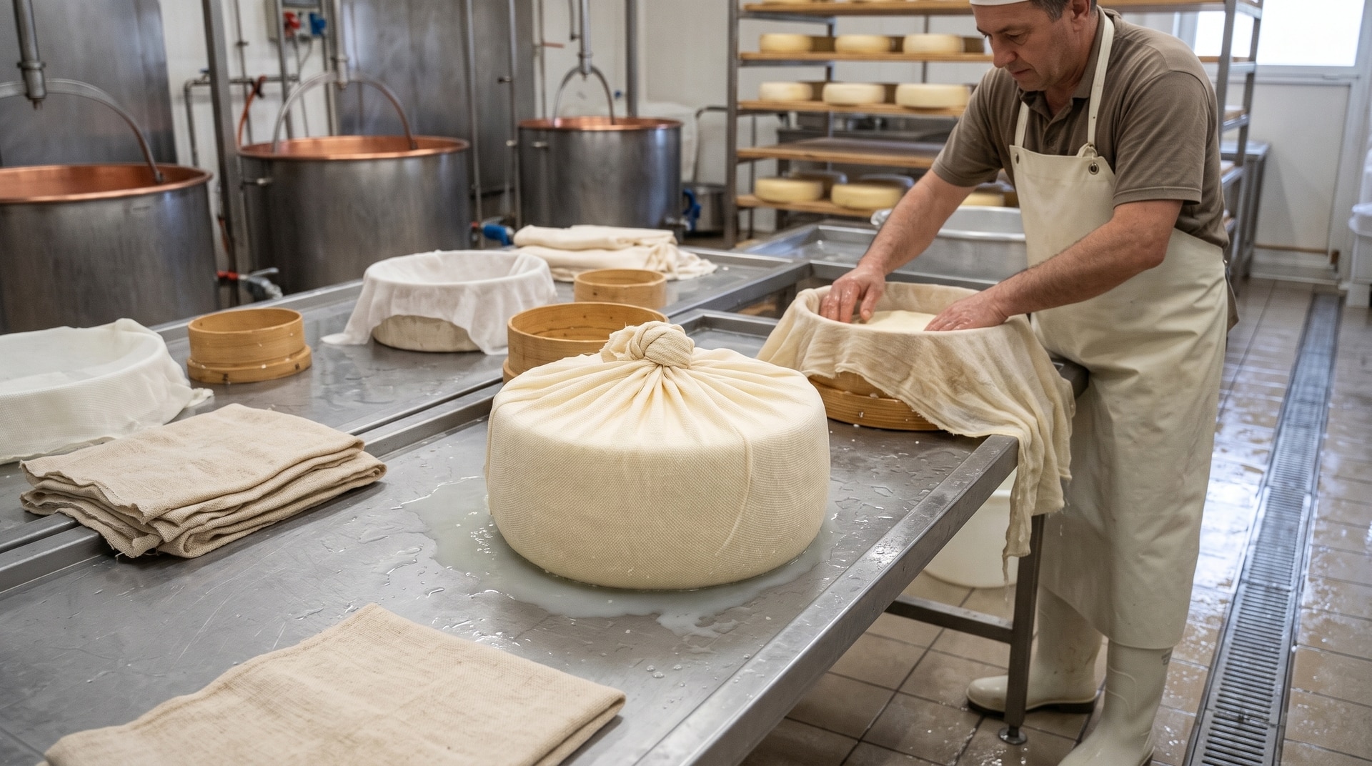 Teli in cotone per caseifici e lavorazione della cagliata - Noleggio teli industria casearia Lavanderia Padana